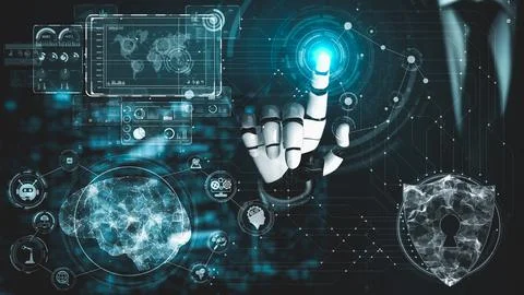 Futuristic robot artificial intelligence enlightening AI technology concept Stock Illustration