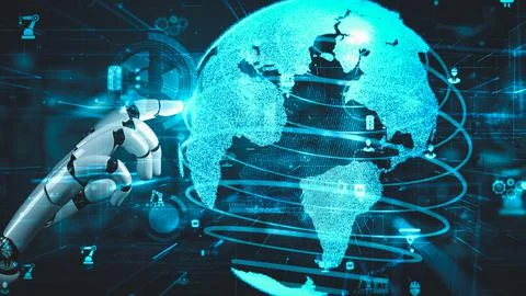 Futuristic robot artificial intelligence enlightening AI technology concept Stock Illustration