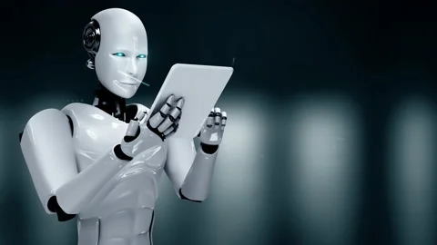 Futuristic robot artificial intelligence huminoid AI programming coding Stock Footage 207341736