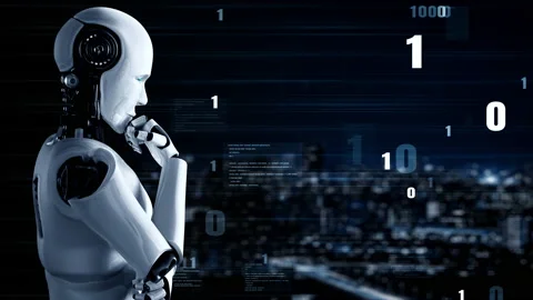 Futuristic robot artificial intelligence huminoid AI programming coding Stock Footage 212688239