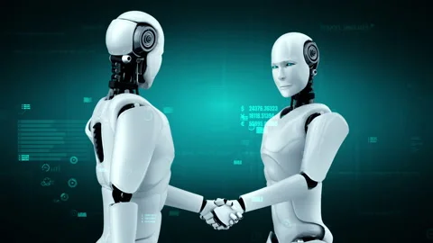 Futuristic robot artificial intelligence huminoid AI programming coding Stock Footage 212844418