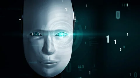 Futuristic robot artificial intelligence huminoid AI programming coding Stock Footage 213154846
