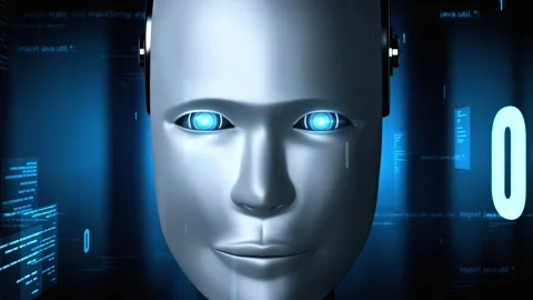 Futuristic robot artificial intelligence huminoid AI programming coding Stock Footage 214698302