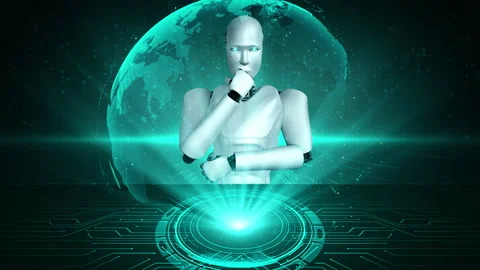Futuristic robot artificial intelligence huminoid AI programming coding Stock Footage 216877293
