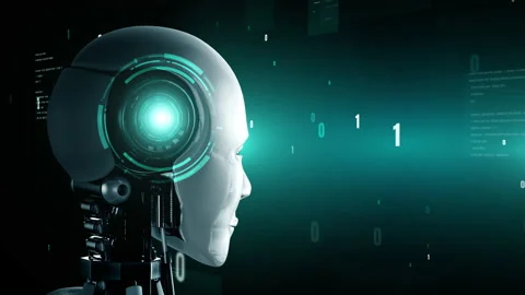 Futuristic robot artificial intelligence huminoid AI programming coding Stock Footage 219083823