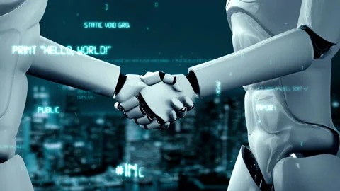 Futuristic robot artificial intelligence huminoid AI programming coding Stock Footage 219347073