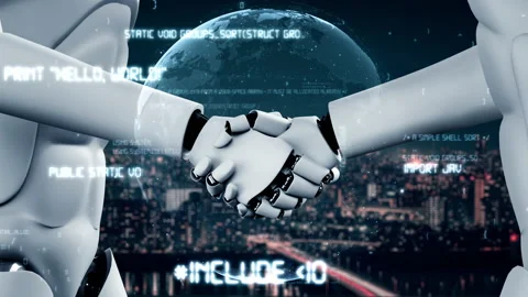 Futuristic robot artificial intelligence huminoid AI programming coding Stock Footage 219658687