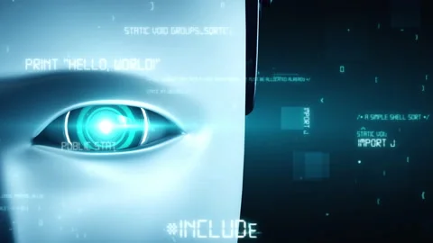 Futuristic robot artificial intelligence huminoid AI programming coding Stock Footage 219707668