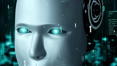 Futuristic robot artificial intelligence huminoid AI programming coding Stock Footage 220182882