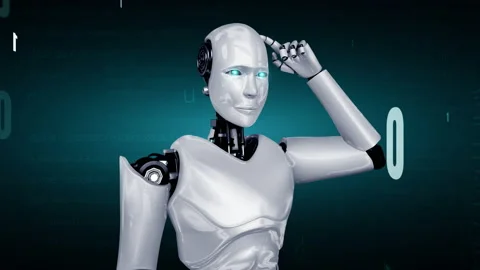 Futuristic robot artificial intelligence huminoid AI programming coding Stock Footage 220239084
