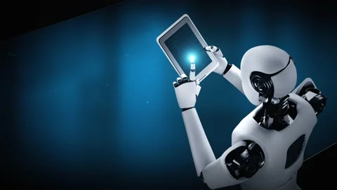 Futuristic robot artificial intelligence huminoid AI programming coding Stock Footage 221090083