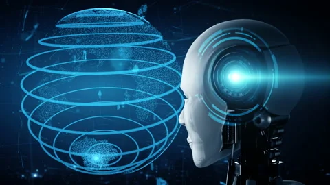 Futuristic robot artificial intelligence huminoid AI for industrial factory Stock Footage 221145825