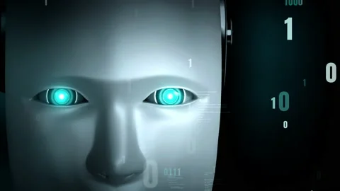 Futuristic robot artificial intelligence huminoid AI programming coding Stock Footage 221162001