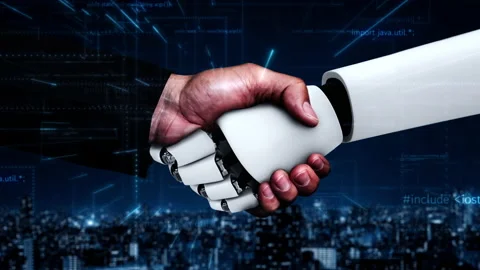 Futuristic robot artificial intelligence huminoid AI programming coding Stock Footage 221188282