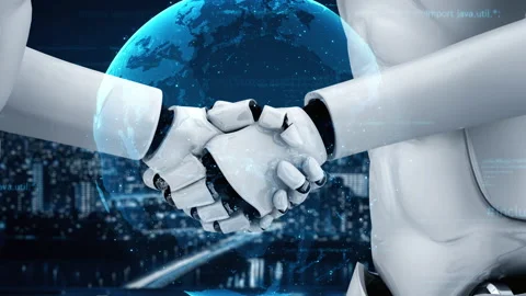 Futuristic robot artificial intelligence huminoid AI programming coding Stock Footage 221575858