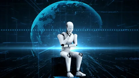 Futuristic robot artificial intelligence huminoid AI programming coding Stock Footage 221603322