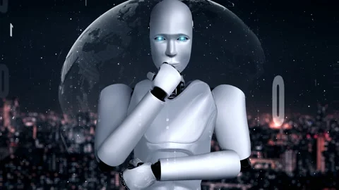Futuristic robot artificial intelligence huminoid AI programming coding Stock Footage 222143978