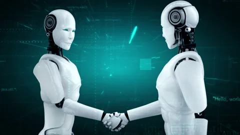 Futuristic robot artificial intelligence huminoid AI programming coding Stock Footage 222499472