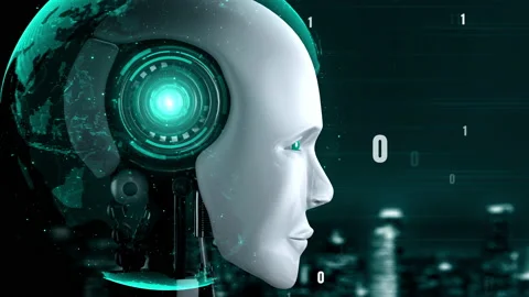 Futuristic robot artificial intelligence huminoid AI programming coding Stock Footage 223564894