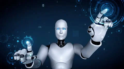Futuristic robot artificial intelligence huminoid AI programming coding Stock Footage 223910739