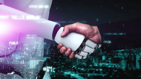 Futuristic robot artificial intelligence huminoid AI programming coding Stock Footage 223911059