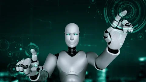 Futuristic robot artificial intelligence huminoid AI programming coding Stock Footage 225009367