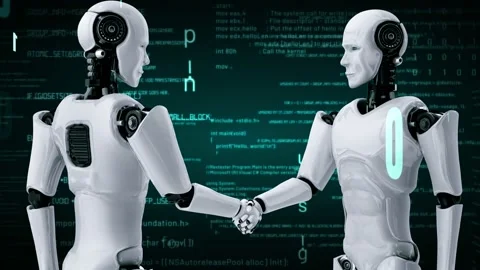 Futuristic robot artificial intelligence huminoid AI programming coding Stock Footage 229602159