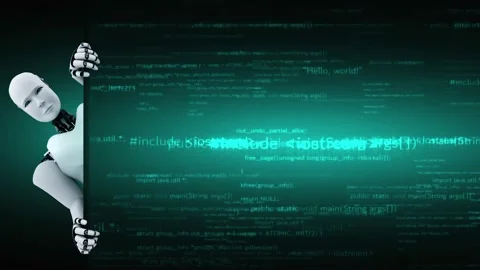 Futuristic robot artificial intelligence huminoid AI programming coding Stock Footage 229602168