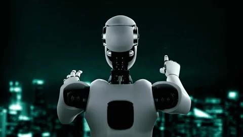 Futuristic robot artificial intelligence huminoid AI programming coding Stock Footage 231092118