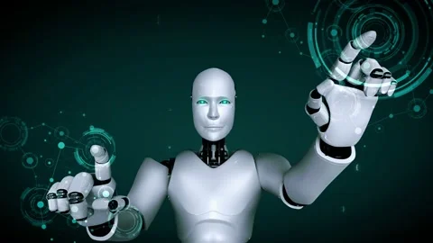 Futuristic robot artificial intelligence huminoid AI programming coding Stock Footage 232195775