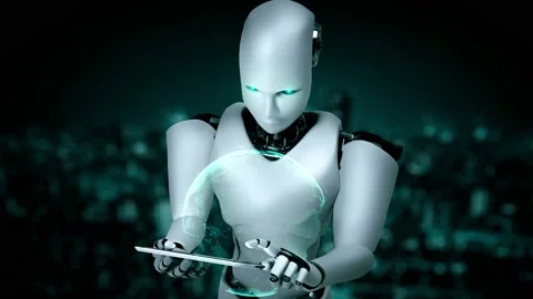 Futuristic robot artificial intelligence huminoid AI programming coding Stock Footage 232249873