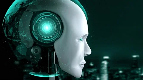 Futuristic robot artificial intelligence huminoid AI programming coding Stock Footage 232327678
