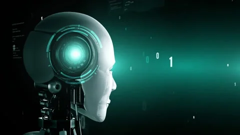 Futuristic robot artificial intelligence huminoid AI programming coding Stock Footage 232860490