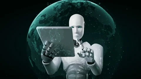Futuristic robot artificial intelligence huminoid AI programming coding Stock Footage 232861006