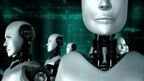 Futuristic robot artificial intelligence huminoid AI programming coding Stock Footage 232932851
