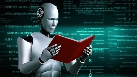 Futuristic robot artificial intelligence huminoid AI programming coding Stock Footage 233315907