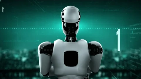 Futuristic robot artificial intelligence huminoid AI programming coding Stock Footage 233367655