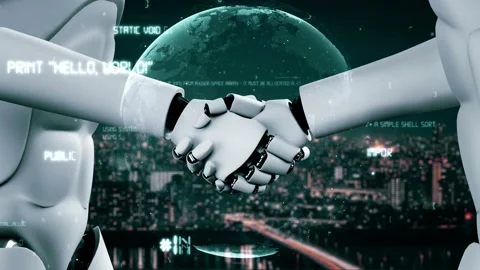 Futuristic robot artificial intelligence huminoid AI programming coding Stock Footage 233454950