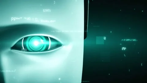 Futuristic robot artificial intelligence huminoid AI programming coding Stock Footage 233522469