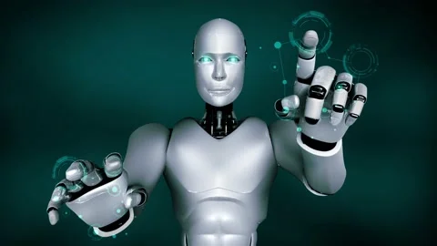 Futuristic robot artificial intelligence huminoid AI programming coding Stock Footage 234071871