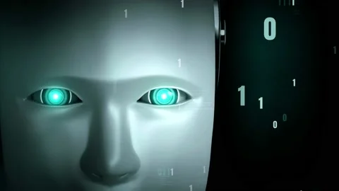Futuristic robot artificial intelligence huminoid AI programming coding Stock Footage 235573886