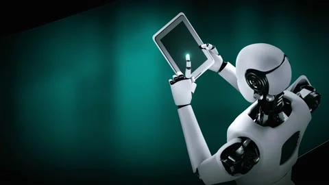 Futuristic robot artificial intelligence huminoid AI programming coding Stock Footage 235574126