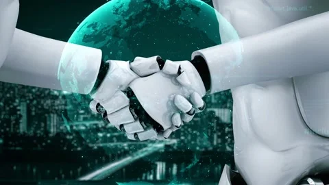 Futuristic robot artificial intelligence huminoid AI programming coding Stock Footage 236161121