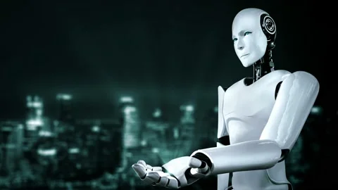 Futuristic robot artificial intelligence huminoid AI programming coding Stock Footage 236191405
