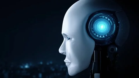 Futuristic robot artificial intelligence huminoid AI data analytic technology Stock Footage 294960259