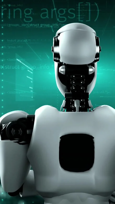 Futuristic robot artificial intelligence huminoid AI programming coding Stock Footage 295040365