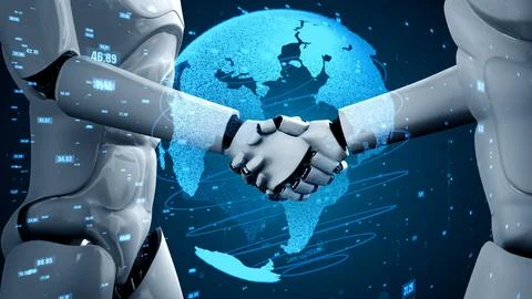 Futuristic robot artificial intelligence huminoid AI data analytic technology イラスト素材