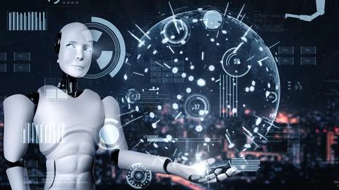 Futuristic robot artificial intelligence huminoid AI for industrial factory 스톡 일러스트