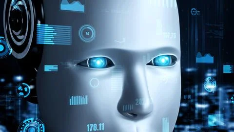 Futuristic robot artificial intelligence huminoid AI for industrial factory Stock Illustration