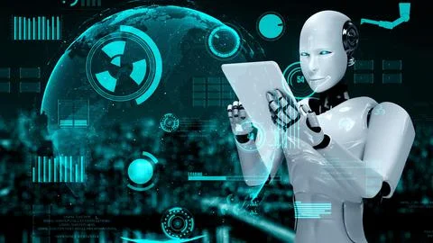 Futuristic robot artificial intelligence huminoid AI for industrial factory Stock Illustration